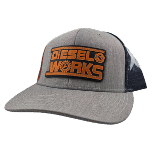 Diesel Works Gray Plus Red White and Blue Curved Bill Snapback With Orange Logo